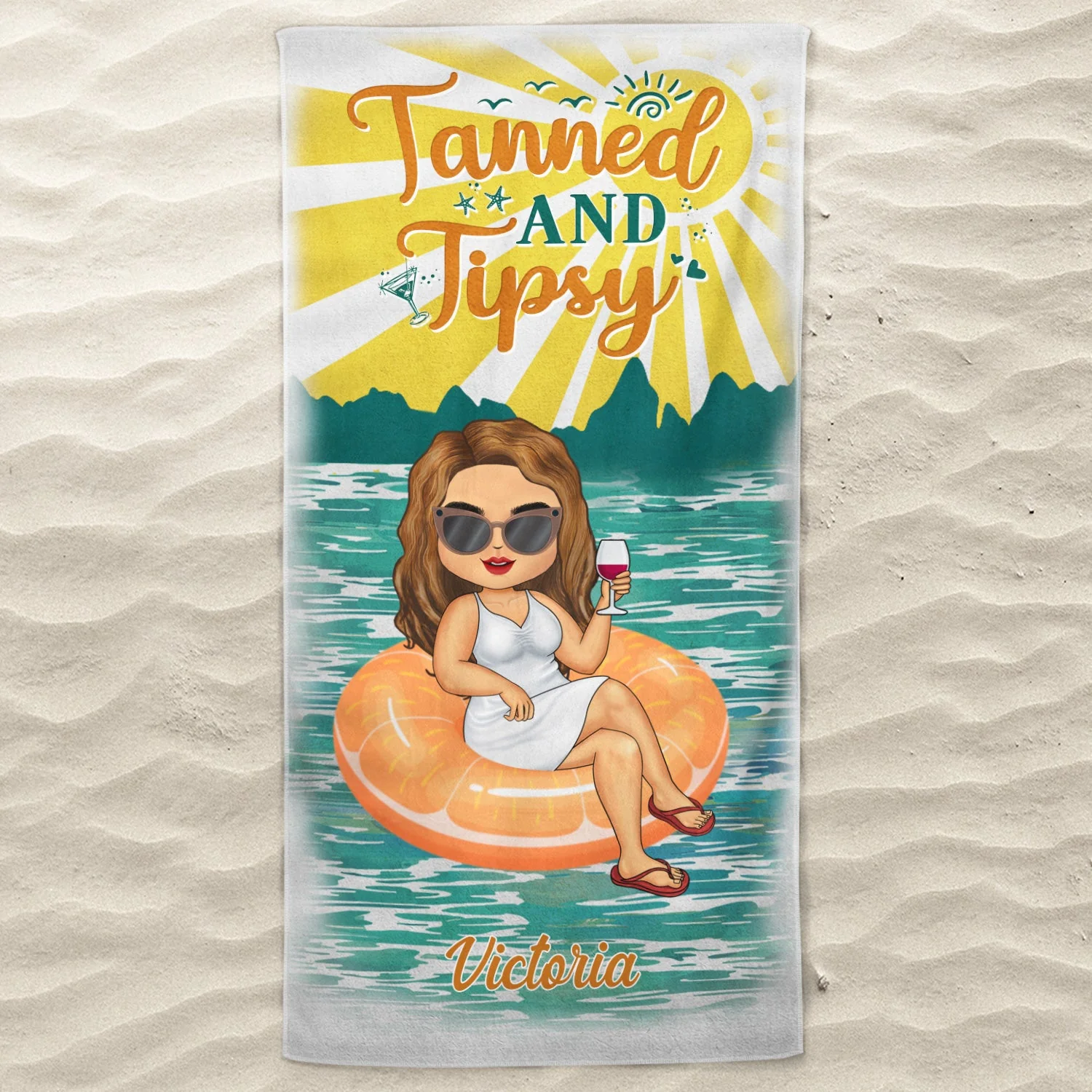 Salty Lil' Beach Tanned And Tipsy Pool Hair Don't Care - Birthday, Anniversary, Travel, Vacation Gift For Woman - Personalized Beach Towel - Image 3