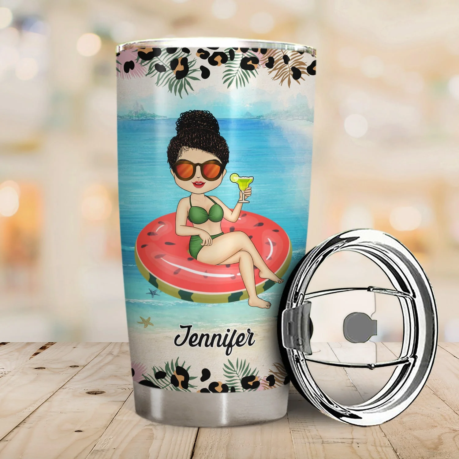 Salty Lil' Beach Tanned And Tipsy Pool Hair Don't Care - Birthday, Anniversary, Travel, Vacation Gift For Woman - Personalized Tumbler - Image 2