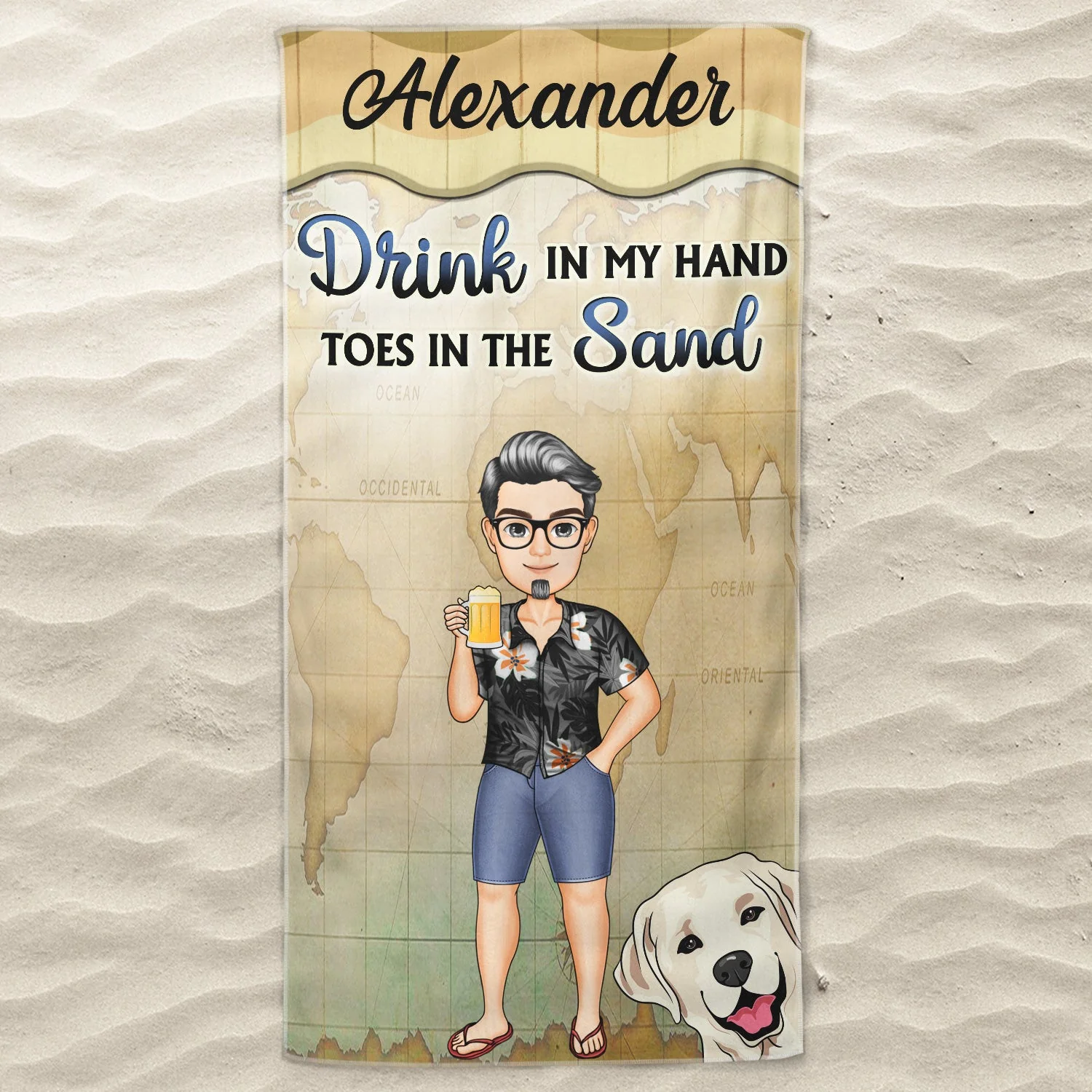 Sandy Toes And Salty Kisses Cartoon Beach Swimming Picnic Vacation Traveling - Birthday, Funny Gift For Her, Him, Dog Lovers, Cat Lovers - Personalized Custom Beach Towel - Image 3