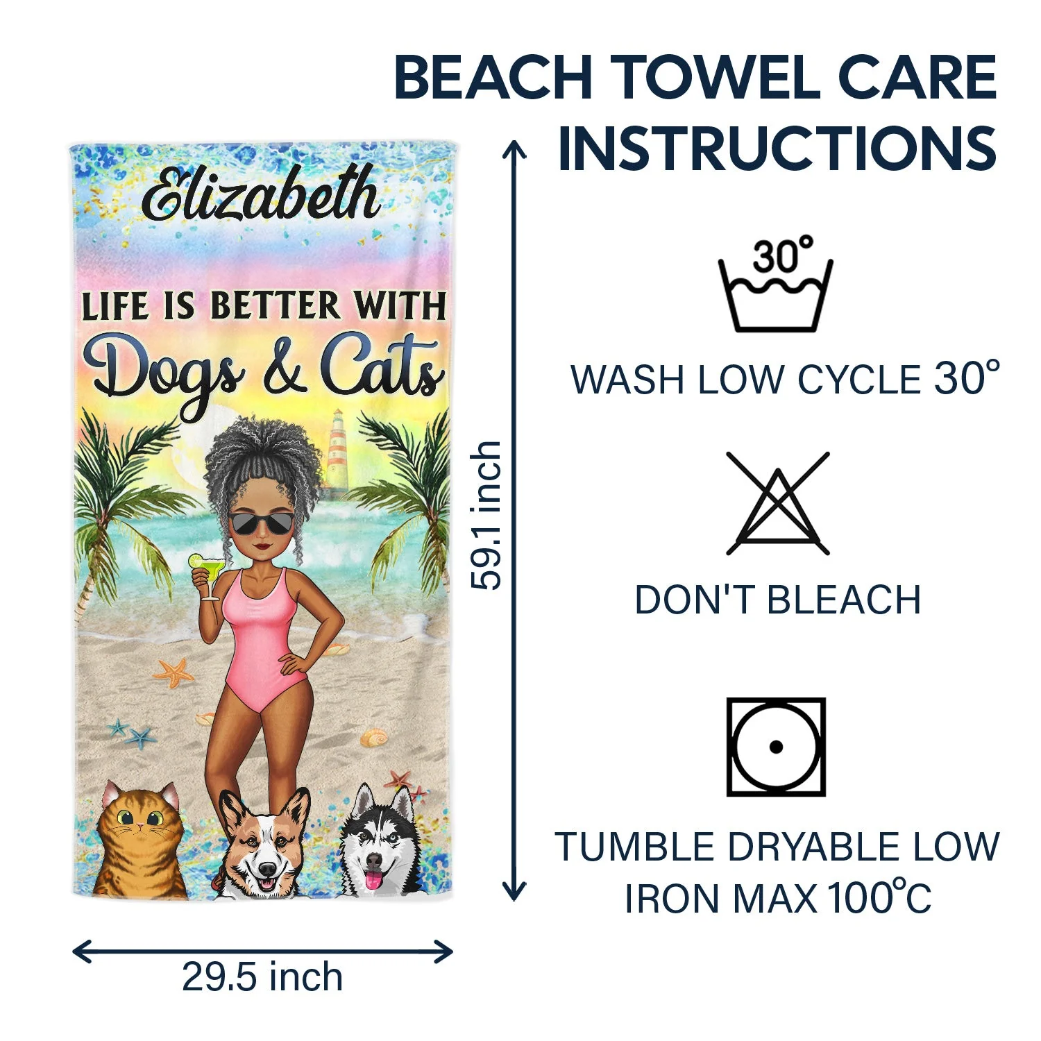 Sandy Toes And Salty Kisses Cartoon Beach Swimming Picnic Vacation Traveling - Birthday, Funny Gift For Her, Him, Dog Lovers, Cat Lovers - Personalized Custom Beach Towel - Image 6
