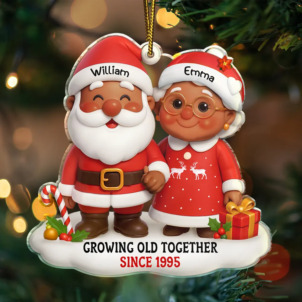 Santa Couple Growing Old Together - Personalized Custom Shaped Acrylic Ornament - Image 3