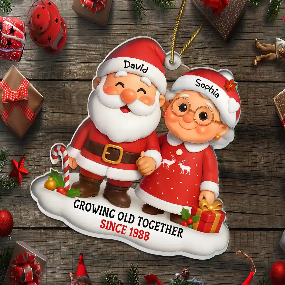 Santa Couple Growing Old Together - Personalized Custom Shaped Acrylic Ornament - Image 5
