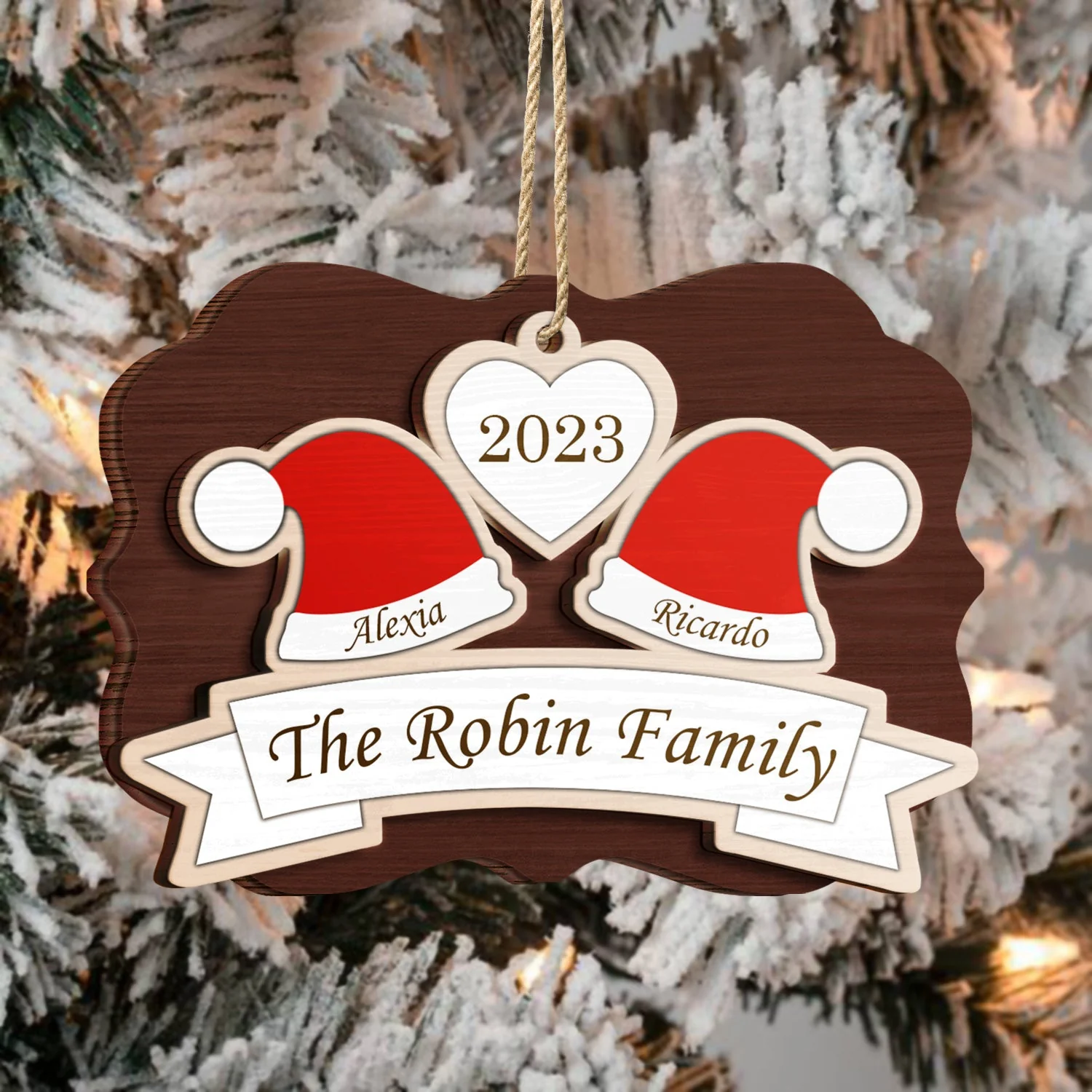Santa Hats - Christmas Gift For Family, Parents, Grandparents - Personalized 2-Layered Wooden Ornament - Image 3