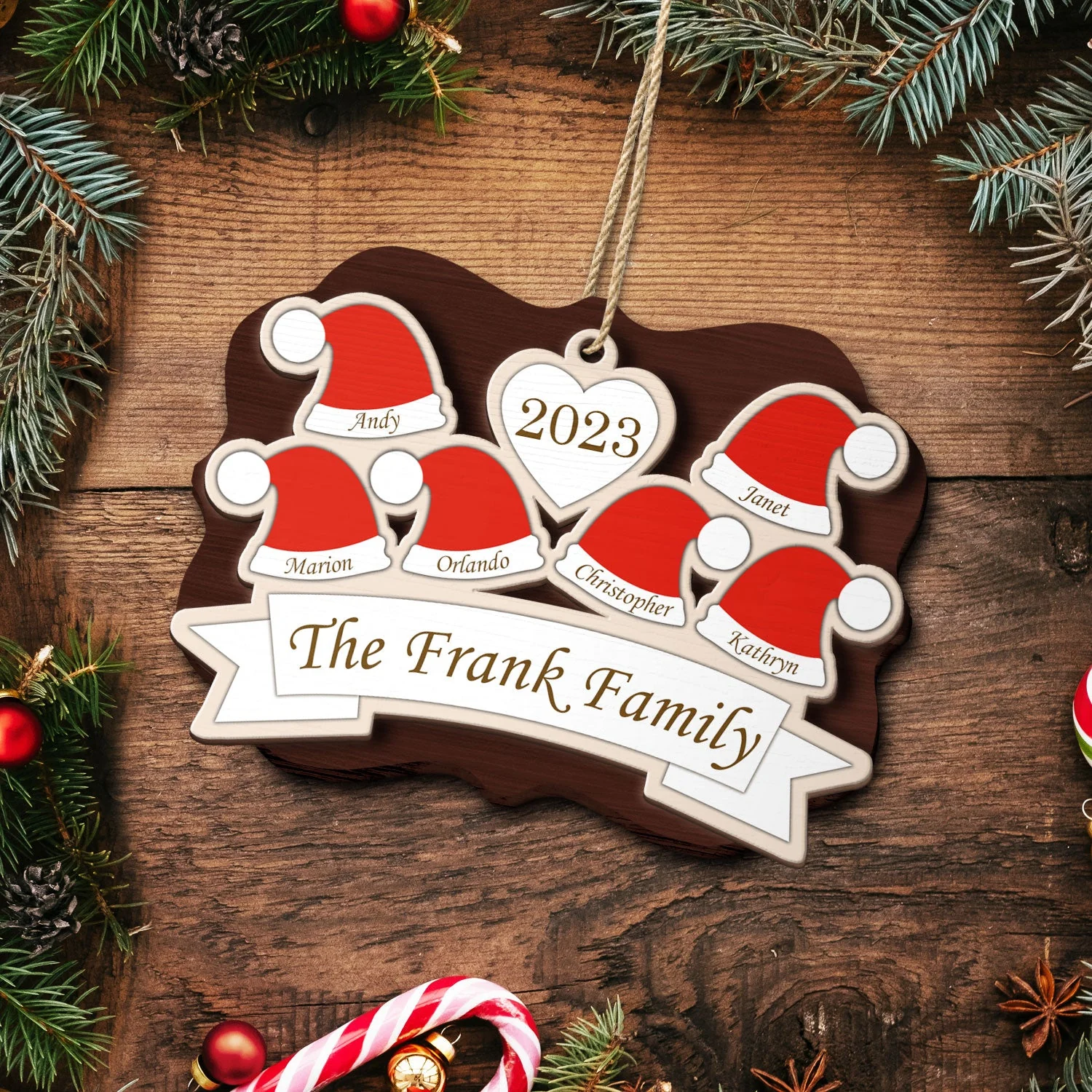 Santa Hats - Christmas Gift For Family, Parents, Grandparents - Personalized 2-Layered Wooden Ornament - Image 5