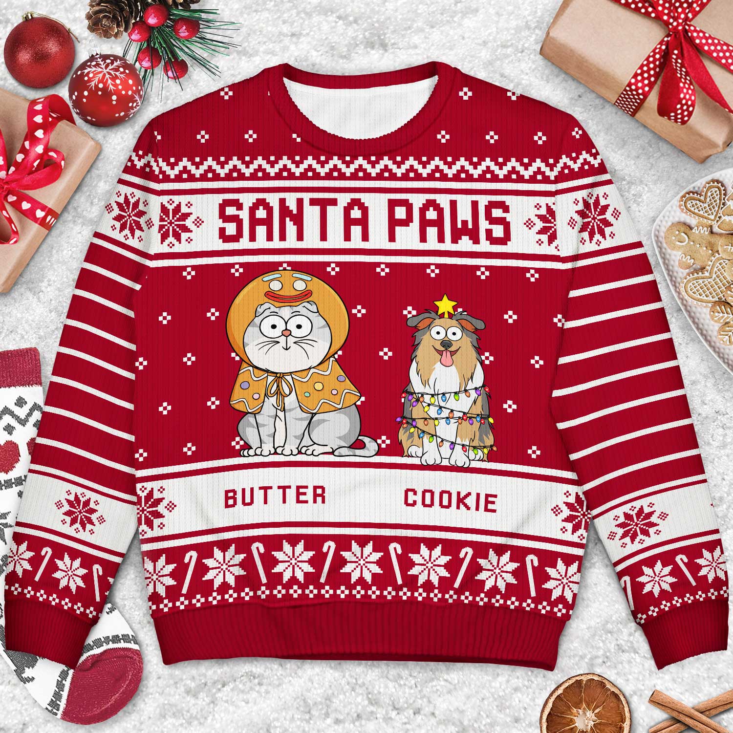Santa Paws Green Pattern - Christmas Gift For Pet Lovers - Personalized Unisex Ugly Sweater - Image 3
