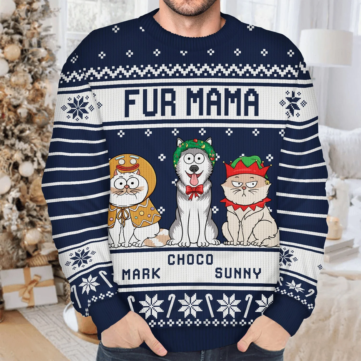 Santa Paws Green Pattern - Christmas Gift For Pet Lovers - Personalized Unisex Ugly Sweater - Image 4