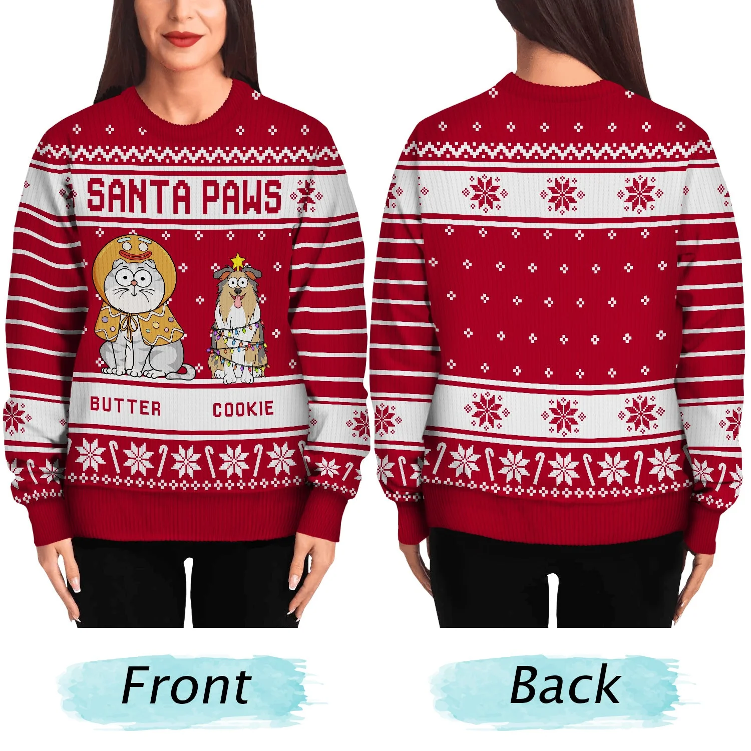 Santa Paws Green Pattern - Christmas Gift For Pet Lovers - Personalized Unisex Ugly Sweater - Image 5