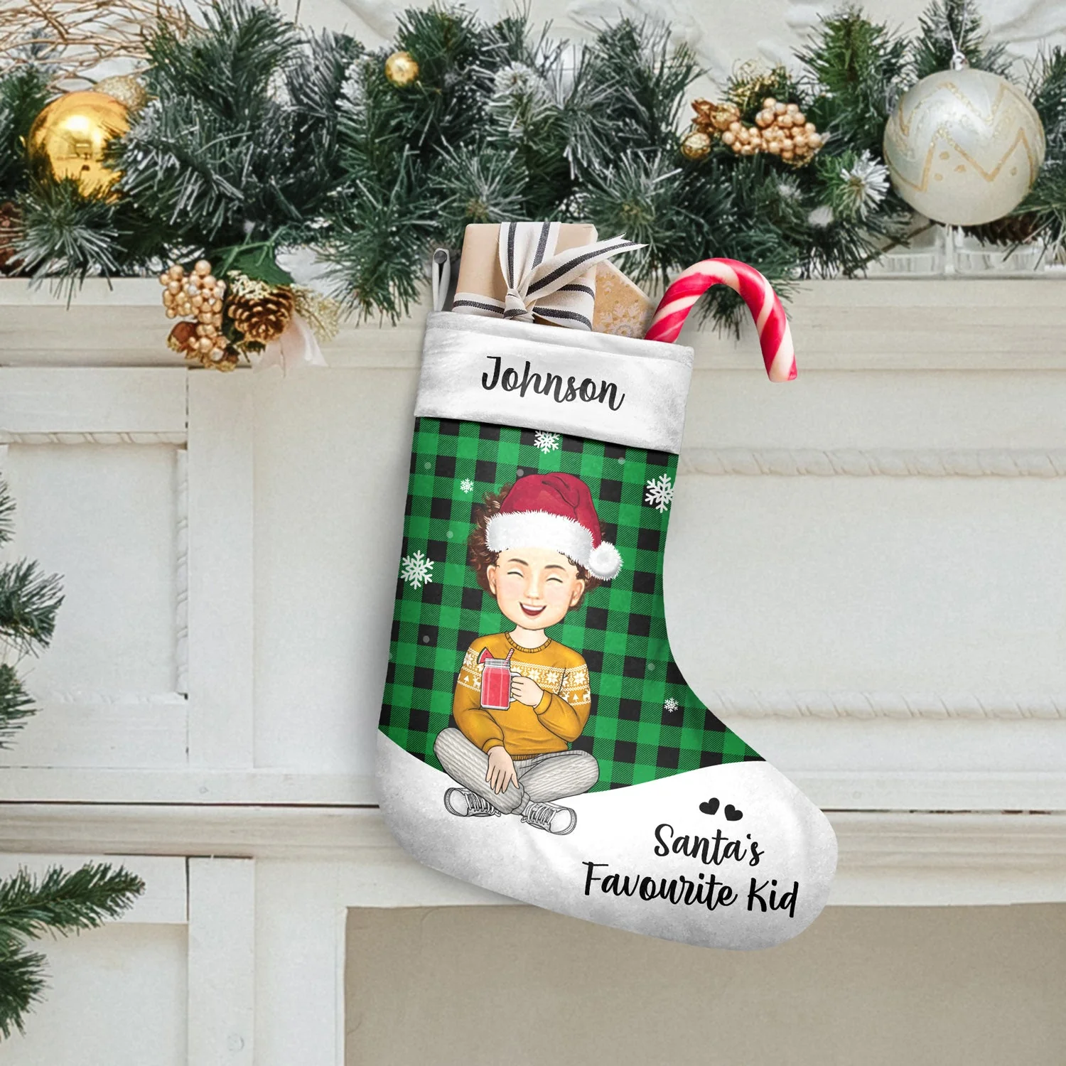 Santa's Favourite Kid - Christmas Gift For Grandkids, Children, Grandma, Grandpa - Personalized Christmas Stocking - Image 2