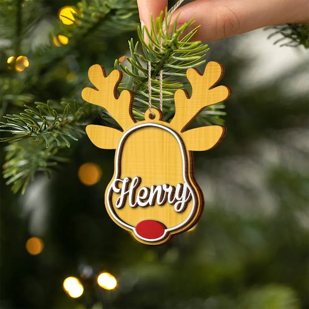 Santa's Reindeer Christmas - Personalized 2-Layered Wooden Ornament - Image 2