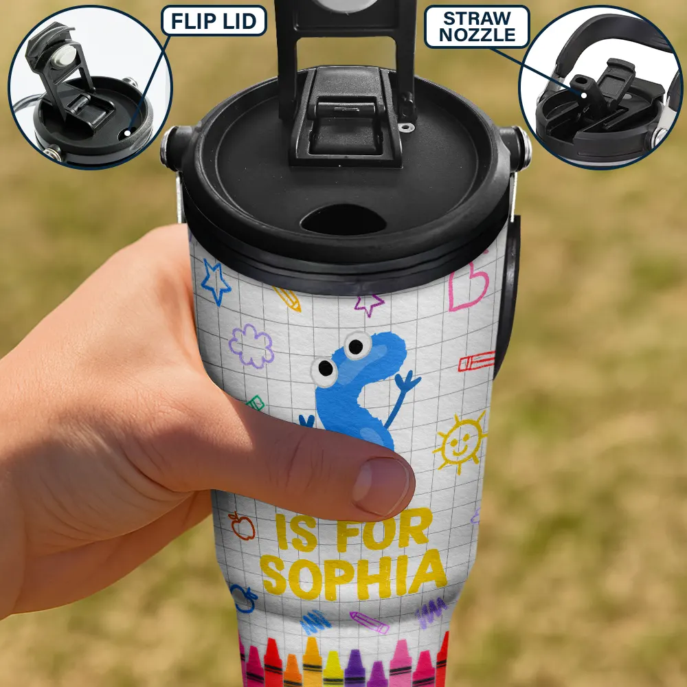 School Kid's Name - Personalized 30oz Tumbler With Handle - Image 4