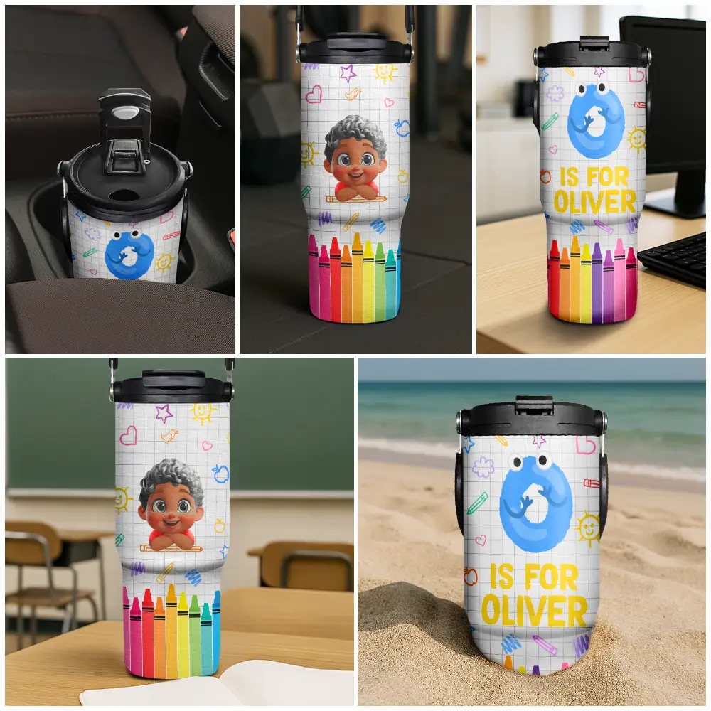 School Kid's Name - Personalized 30oz Tumbler With Handle - Image 6