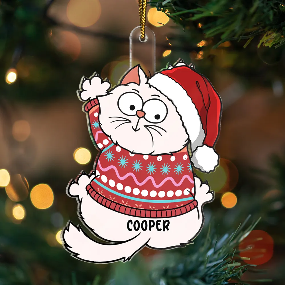 Scratching Cat Christmas - Personalized Cutout Acrylic Ornament - Image 3
