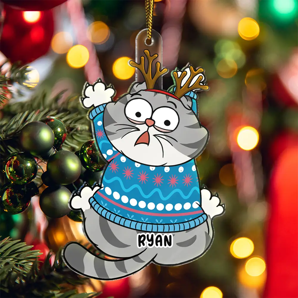 Scratching Cat Christmas - Personalized Cutout Acrylic Ornament - Image 5