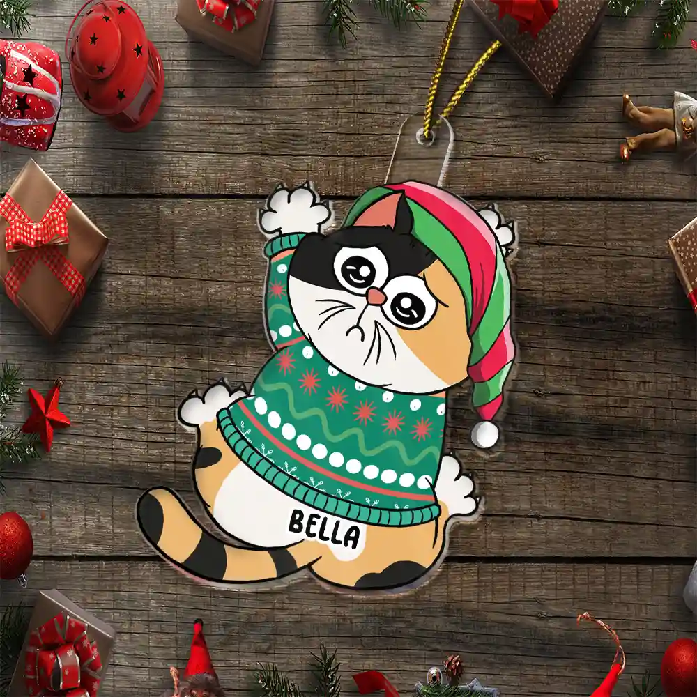 Scratching Cat Christmas - Personalized Cutout Acrylic Ornament - Image 6