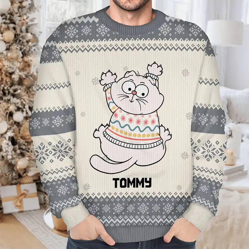 Scratching Wall Cats - Personalized Unisex Ugly Sweater - Image 4