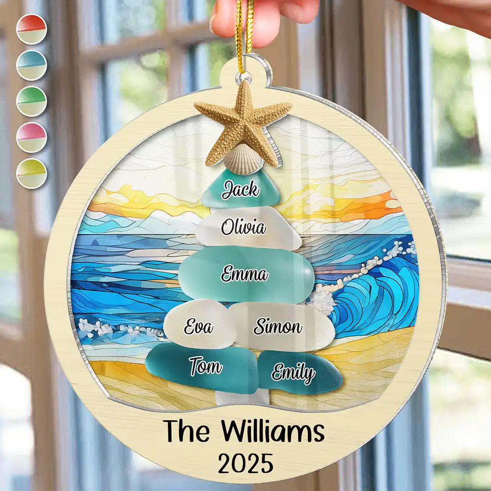 Sea Glass Christmas Tree - Personalized 2-Layered Acrylic Suncatcher Ornament