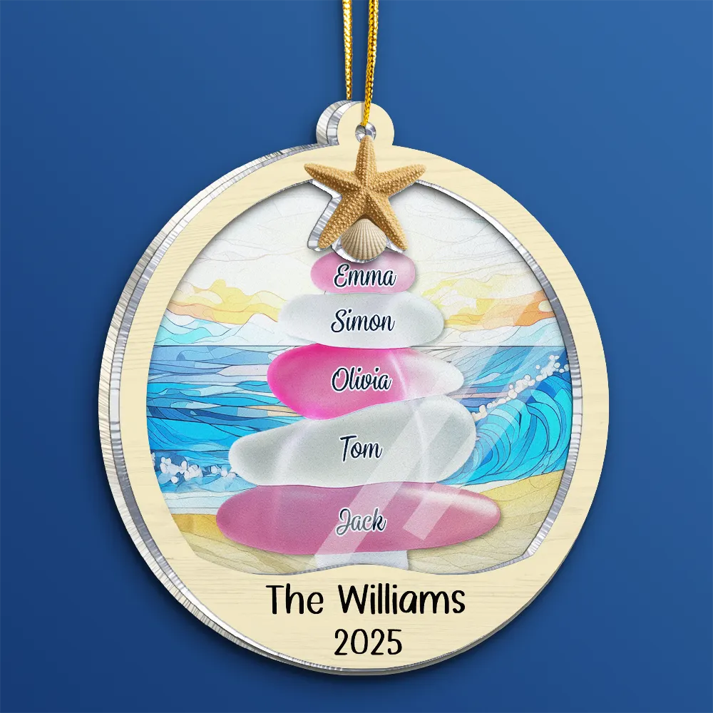 Sea Glass Christmas Tree - Personalized 2-Layered Acrylic Suncatcher Ornament - Image 2