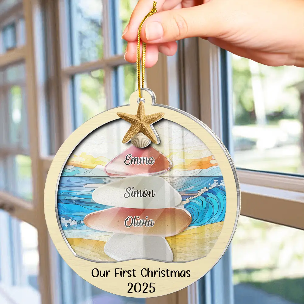 Sea Glass Christmas Tree - Personalized 2-Layered Acrylic Suncatcher Ornament - Image 4