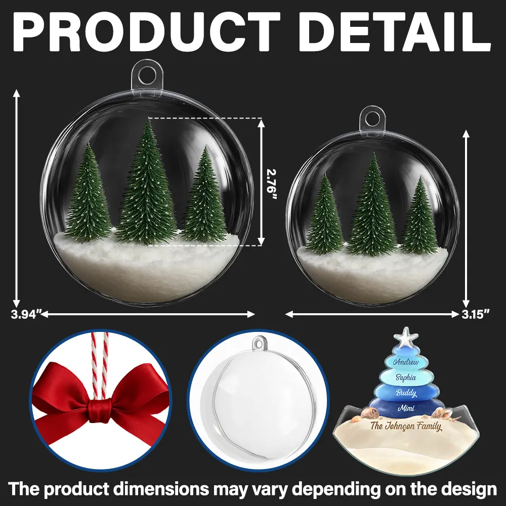 Sea Glass Family Beach Lovers - Personalized 3D Acrylic Ball Ornament - Image 2