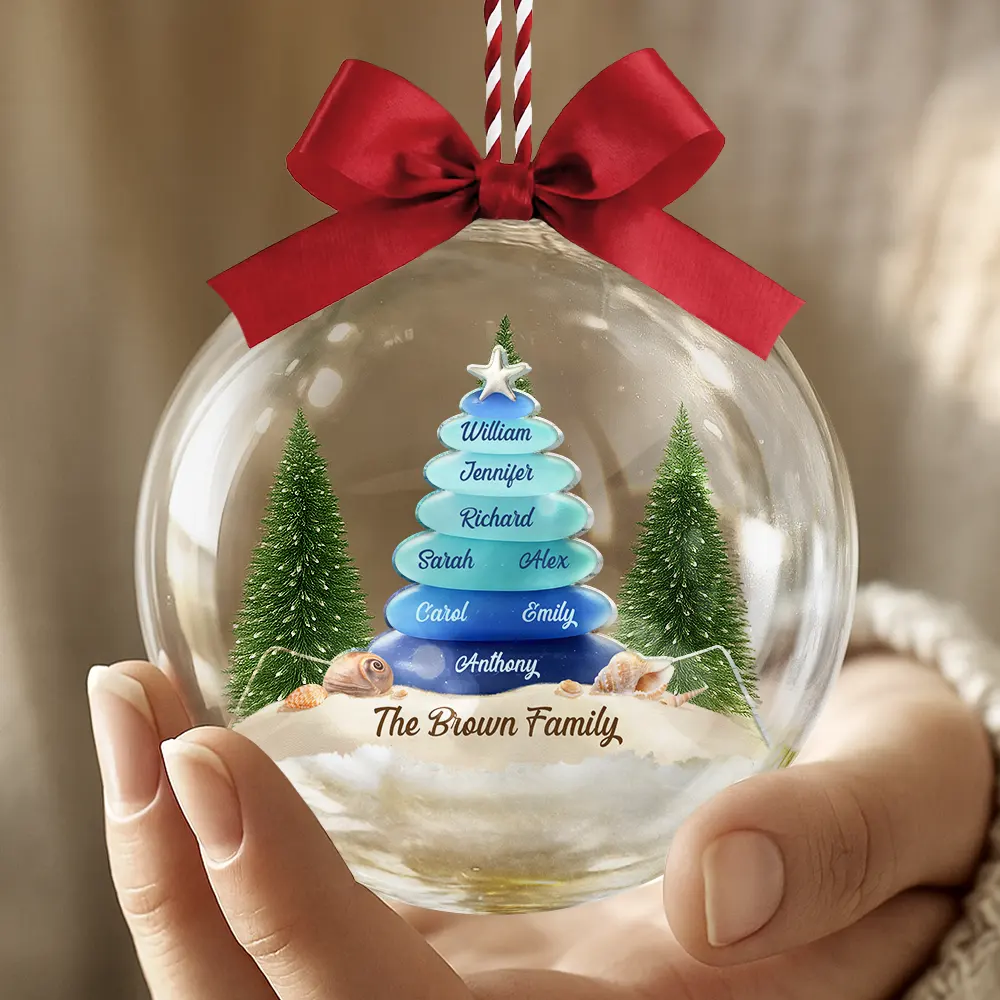 Sea Glass Family Beach Lovers - Personalized 3D Acrylic Ball Ornament - Image 4