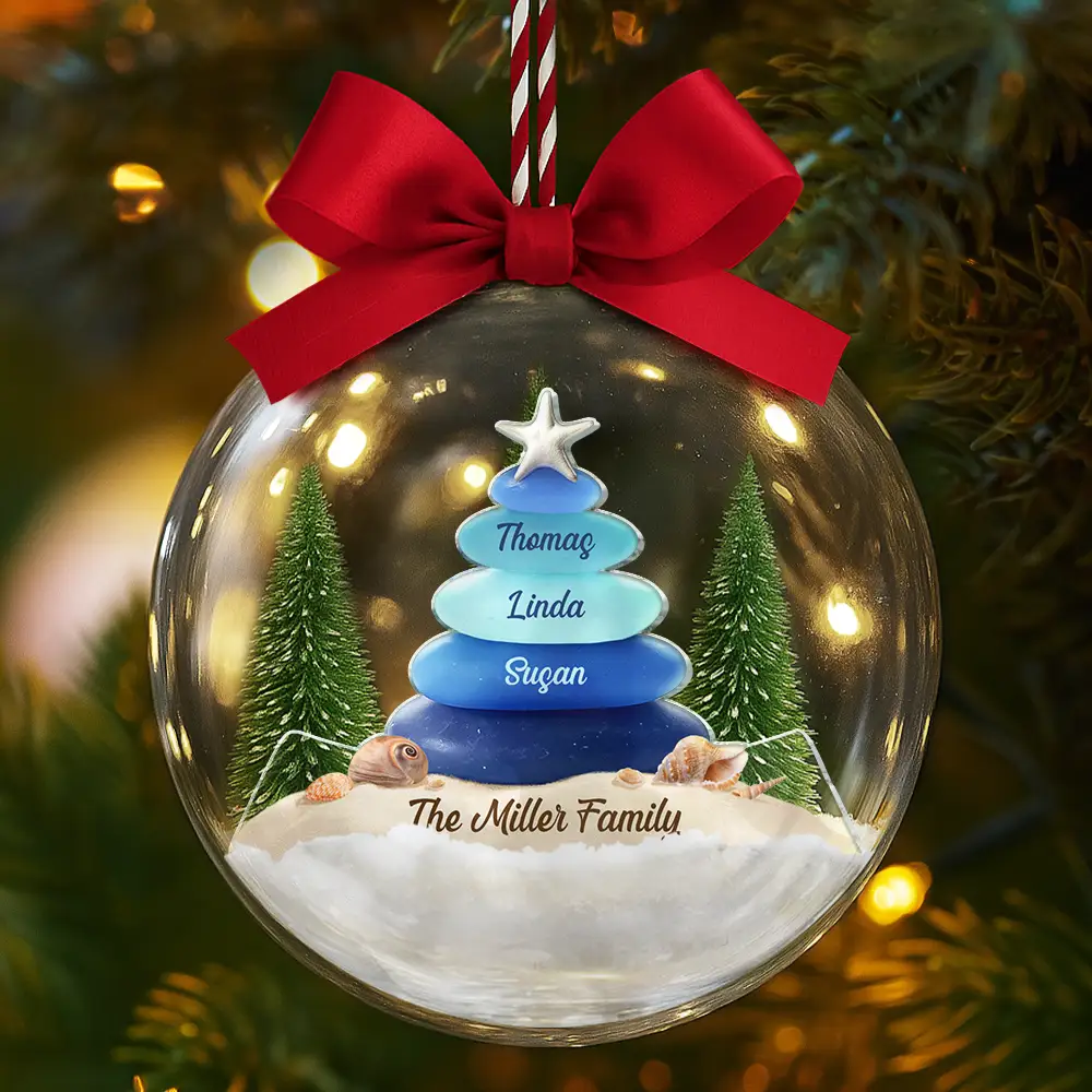 Sea Glass Family Beach Lovers - Personalized 3D Acrylic Ball Ornament - Image 5