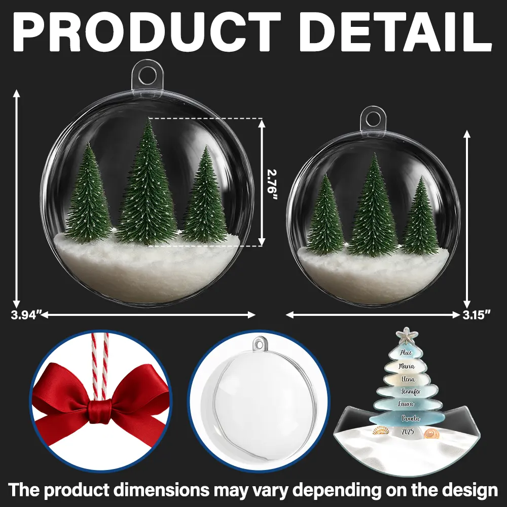 Sea Glass Family Christmas - Personalized 3D Acrylic Ball Ornament - Image 2