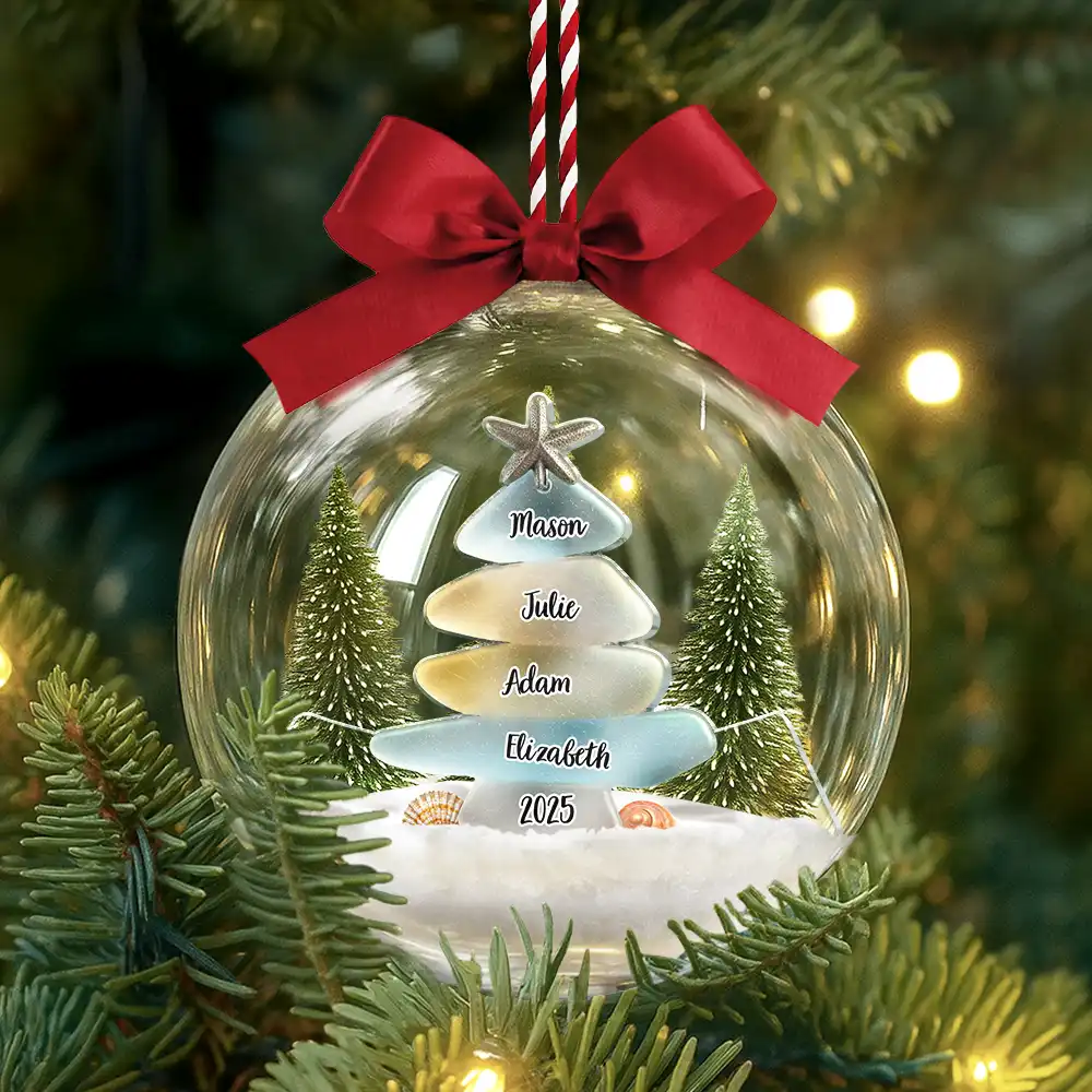 Sea Glass Family Christmas - Personalized 3D Acrylic Ball Ornament - Image 3