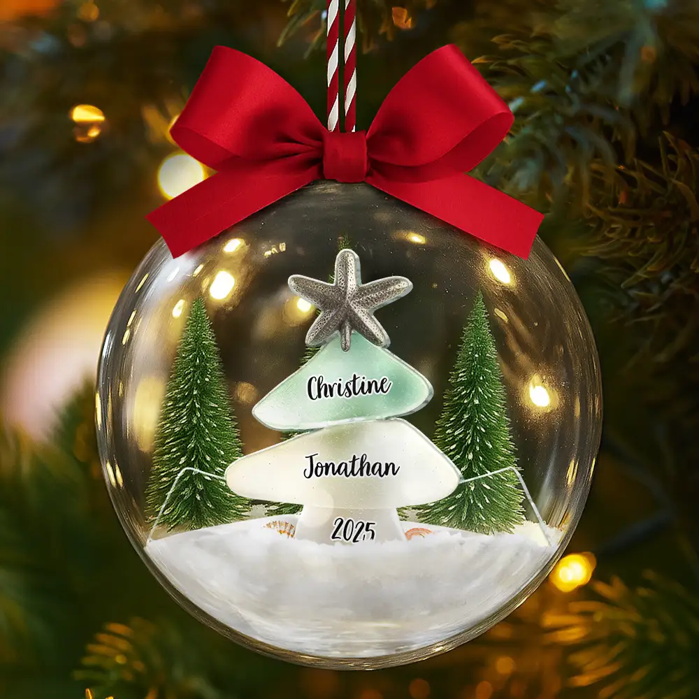 Sea Glass Family Christmas - Personalized 3D Acrylic Ball Ornament - Image 5
