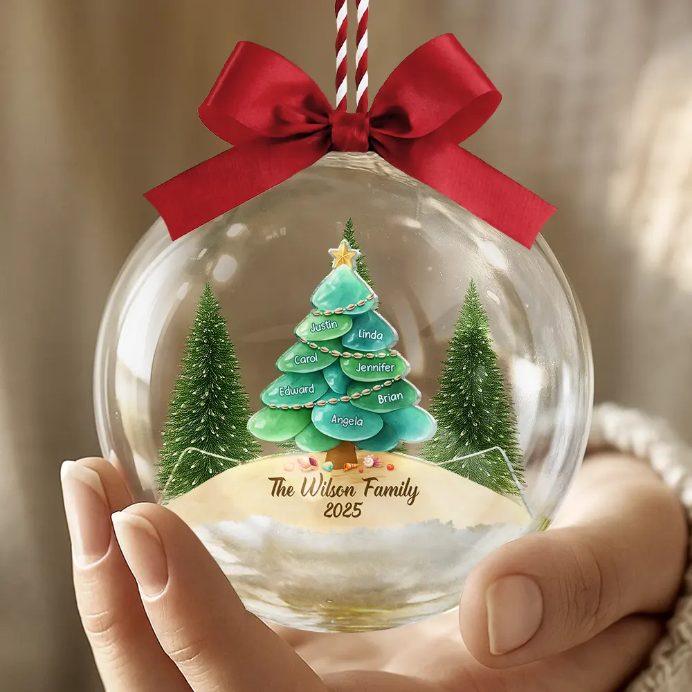 Sea Glass Family Christmas Tree - Personalized 3D Acrylic Ball Ornament - Image 4