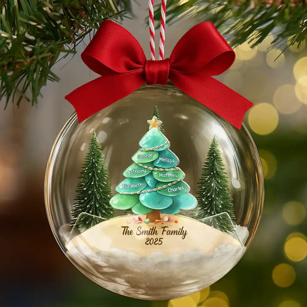 Sea Glass Family Christmas Tree - Personalized 3D Acrylic Ball Ornament - Image 6