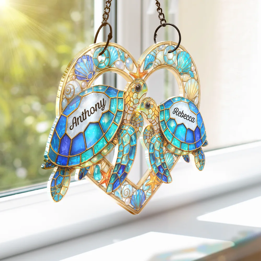 Sea Turtle Couple So Many In The Sea - Personalized Window Hanging Suncatcher Ornament - Image 3