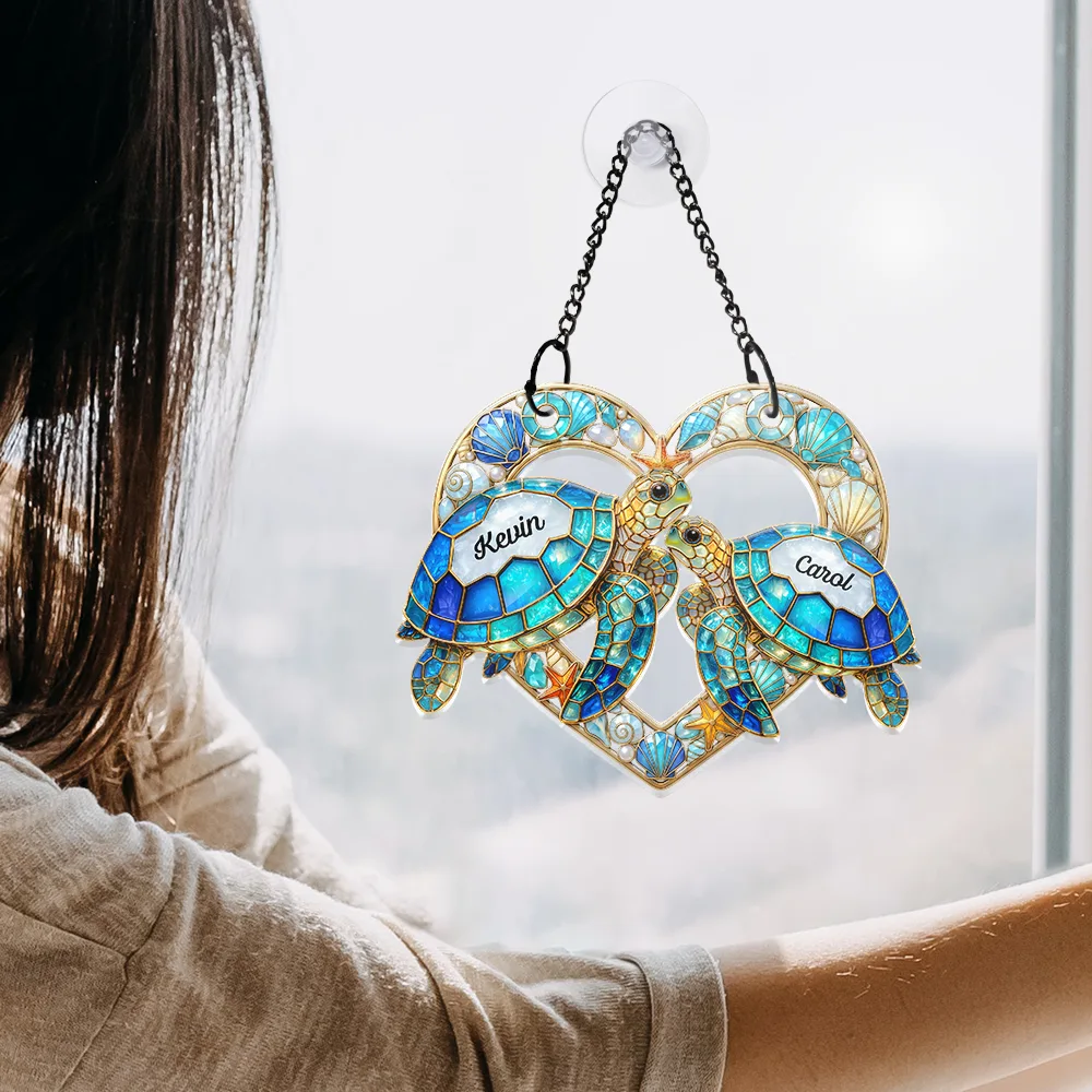 Sea Turtle Couple So Many In The Sea - Personalized Window Hanging Suncatcher Ornament - Image 4
