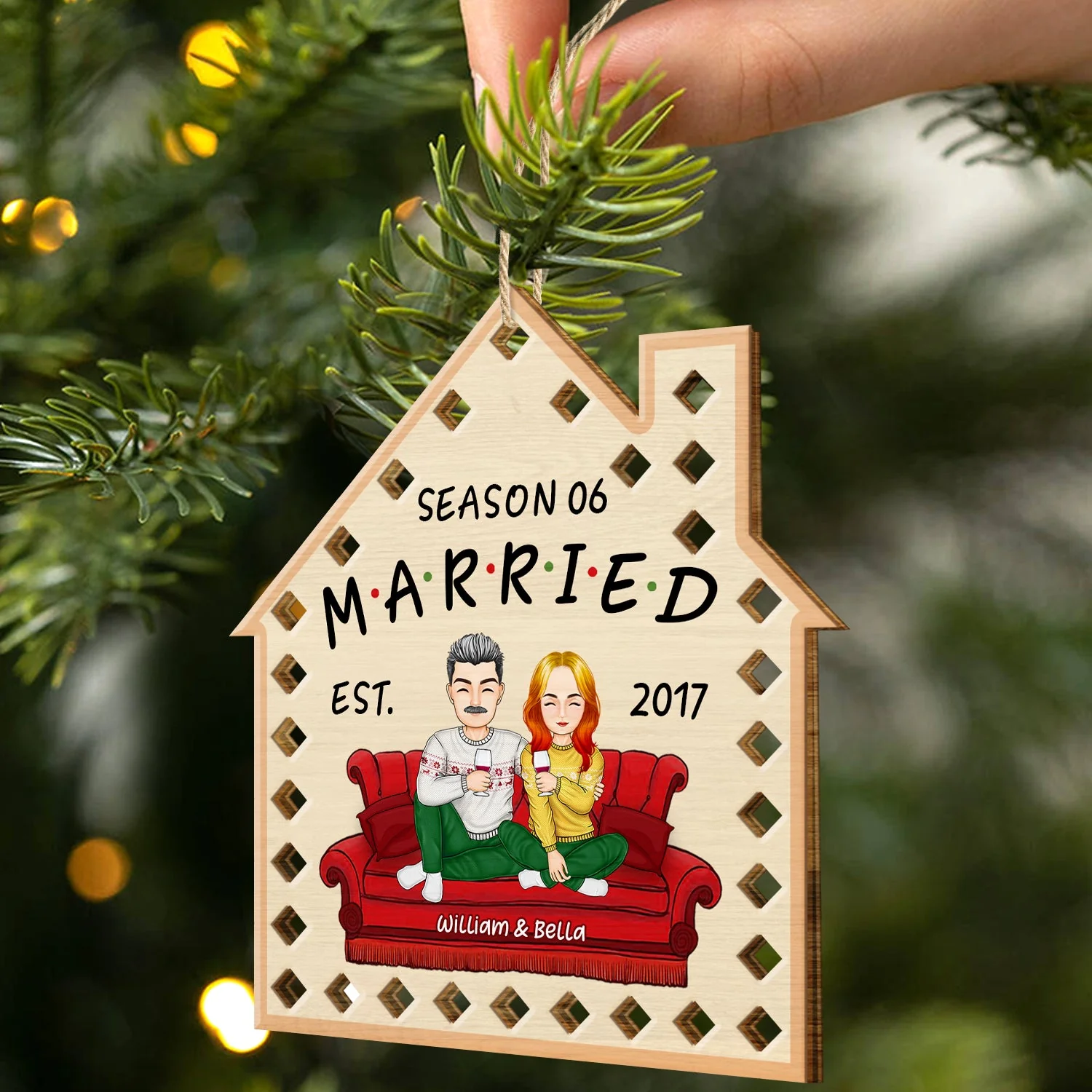 Season Married - Christmas Gift For Couples - Personalized Wooden Cutout Ornament - Image 2