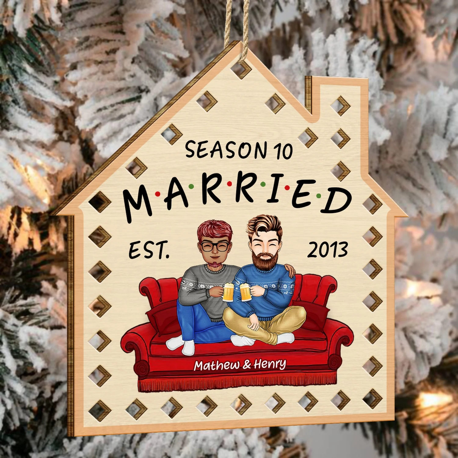 Season Married - Christmas Gift For Couples - Personalized Wooden Cutout Ornament - Image 4