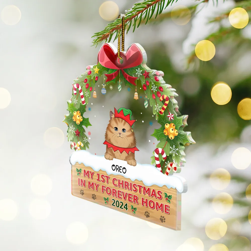 Semi Dog Cat My 1st Christmas In My Forever Home - Personalized Custom Shaped Acrylic Ornament - Image 2