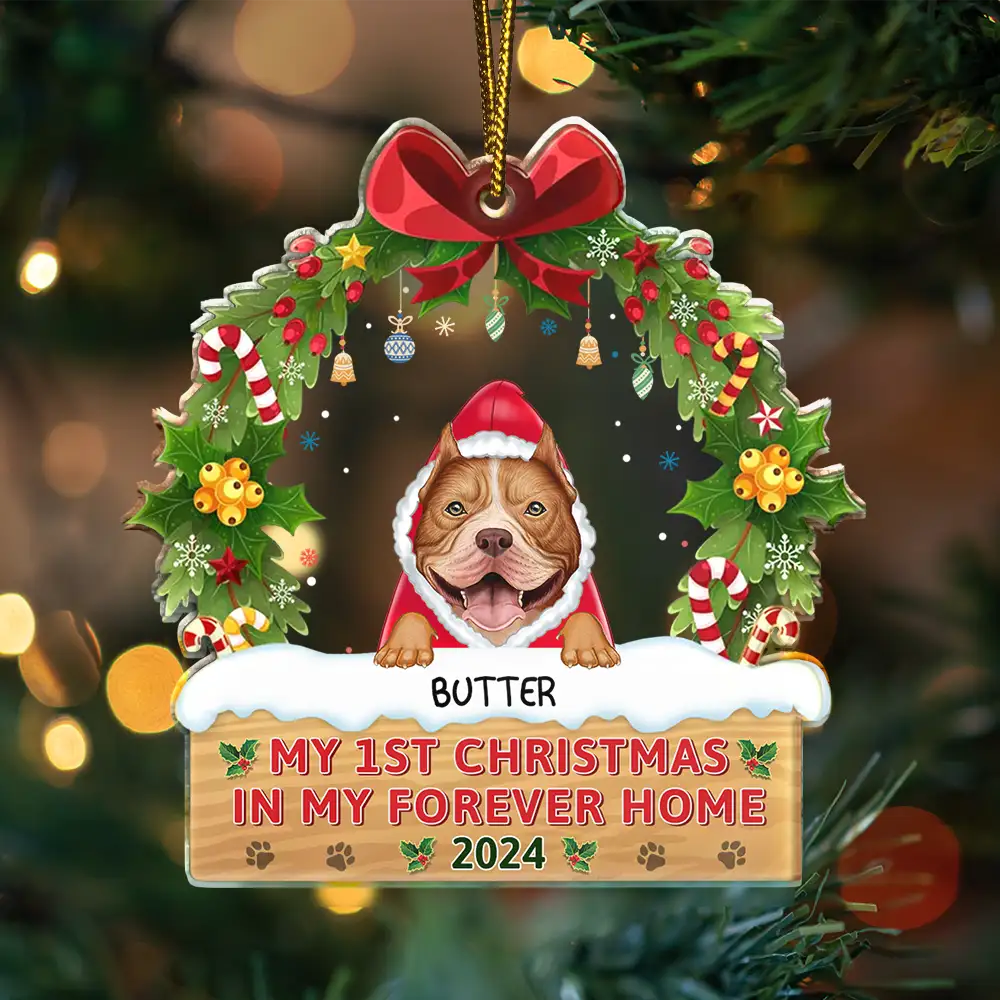 Semi Dog Cat My 1st Christmas In My Forever Home - Personalized Custom Shaped Acrylic Ornament - Image 3