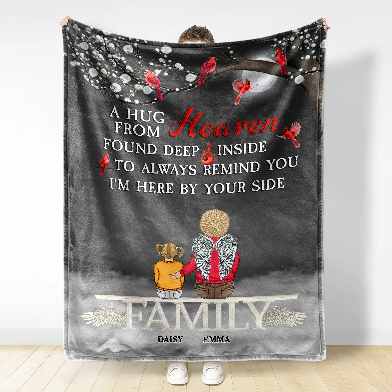 Sending Hugs From Heaven - Family Memorial Gift - Personalized Fleece Blanket - Image 3