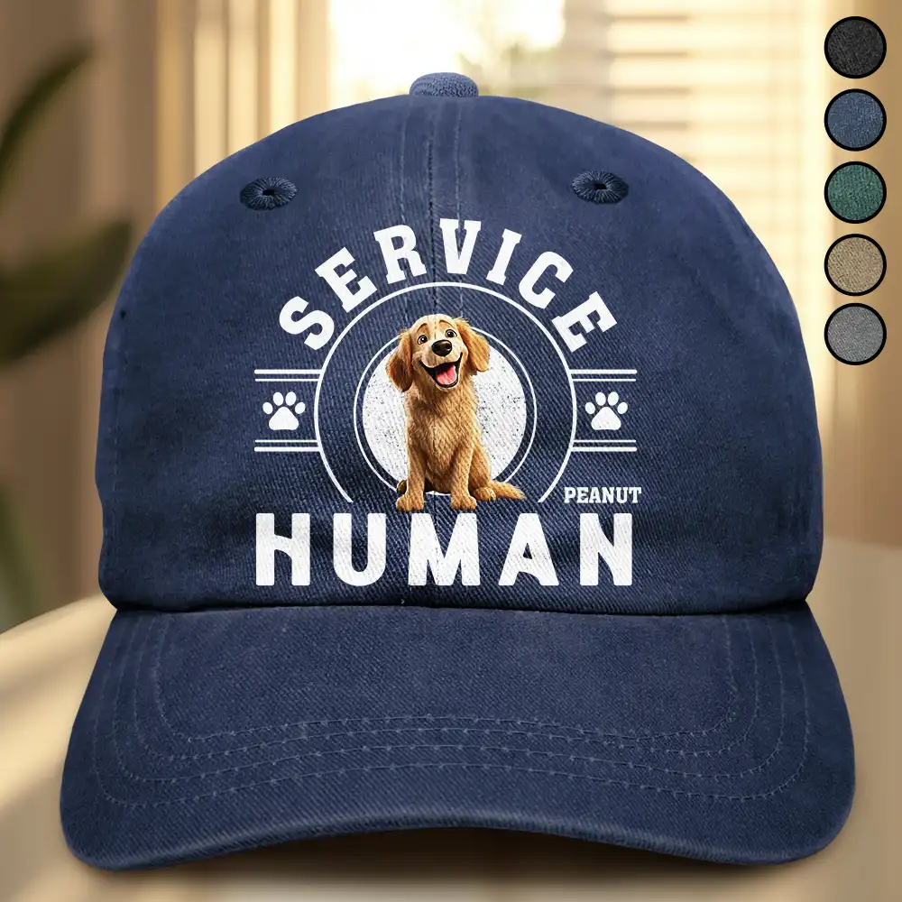 Service Human Do Not Pet Dog Cat - Personalized Vintage Washed Denim Cap