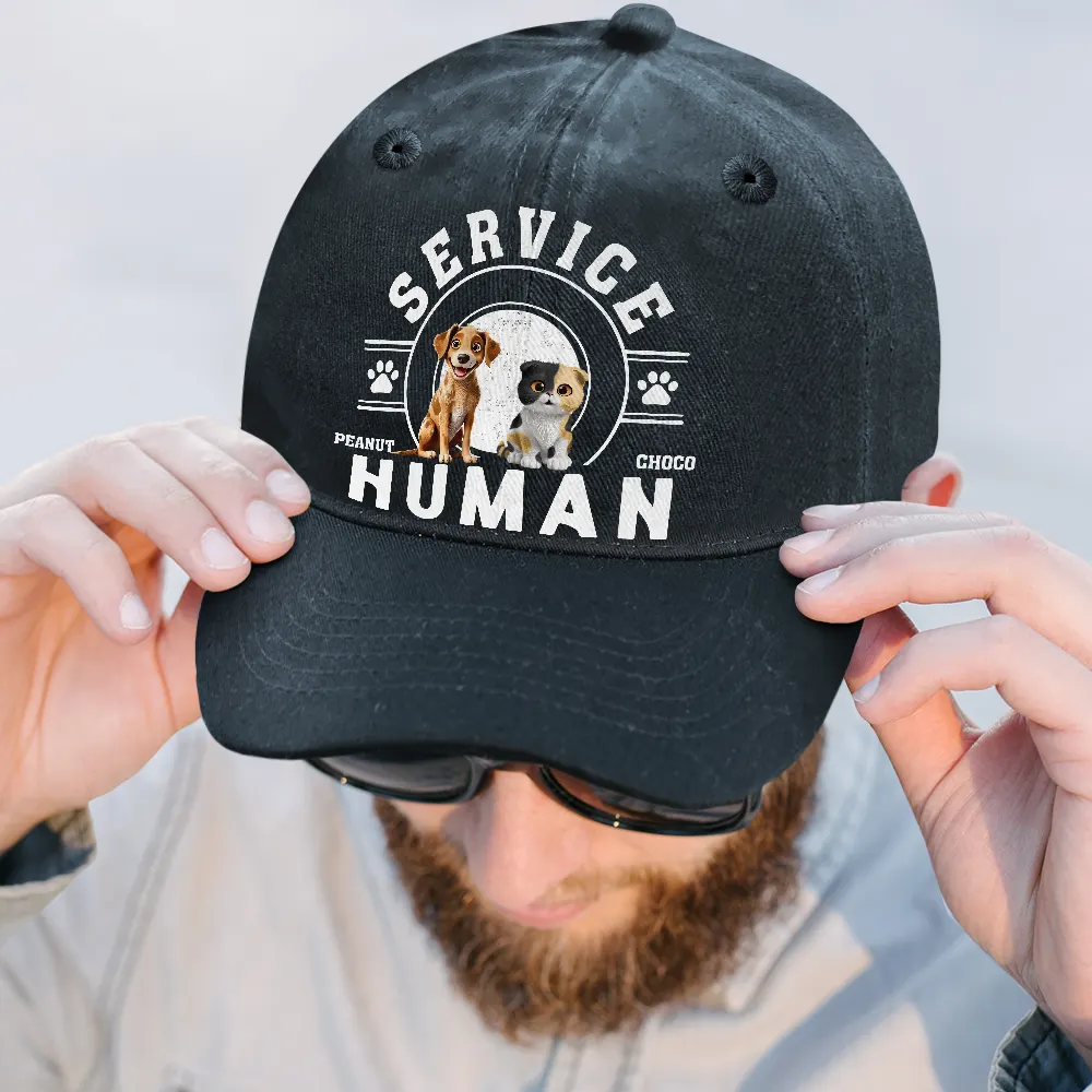 Service Human Do Not Pet Dog Cat - Personalized Vintage Washed Denim Cap - Image 2