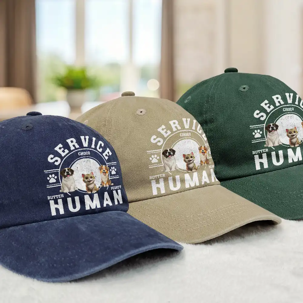 Service Human Do Not Pet Dog Cat - Personalized Vintage Washed Denim Cap - Image 3