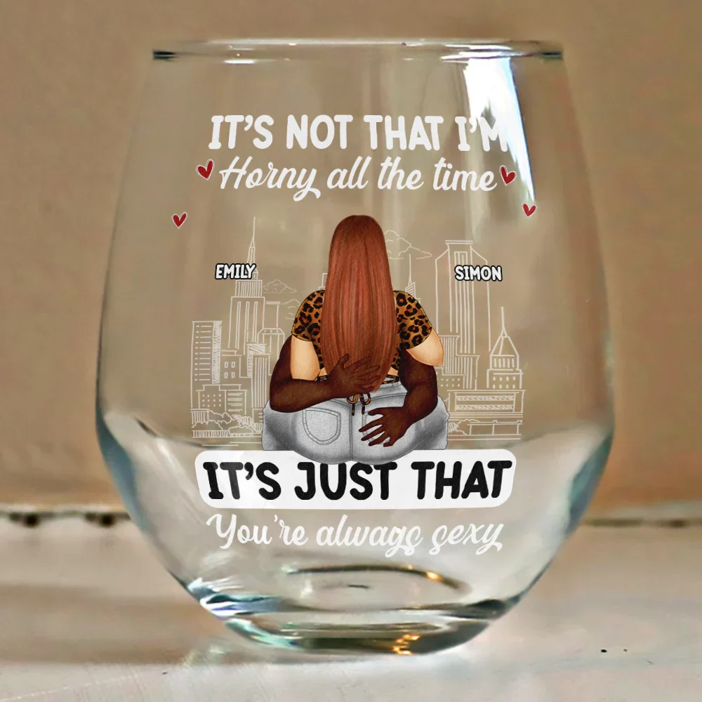 Sexy Couple Horny All The Time - Personalized Stemless Wine Glass - Image 4