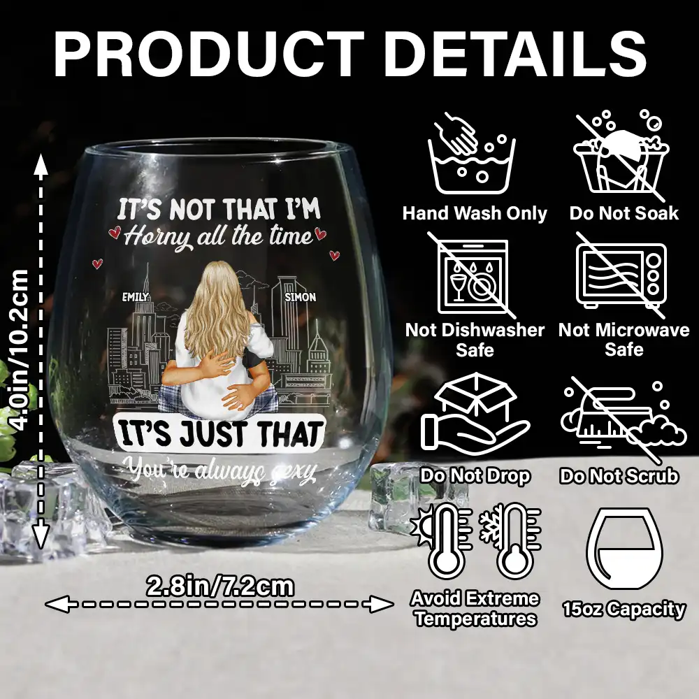 Sexy Couple Horny All The Time - Personalized Stemless Wine Glass - Image 5