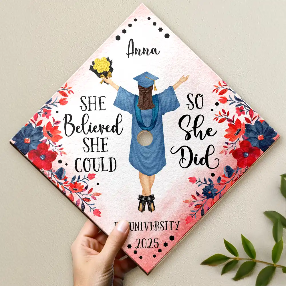 She Believed She Could - Personalized Graduation Cap Topper - Image 2