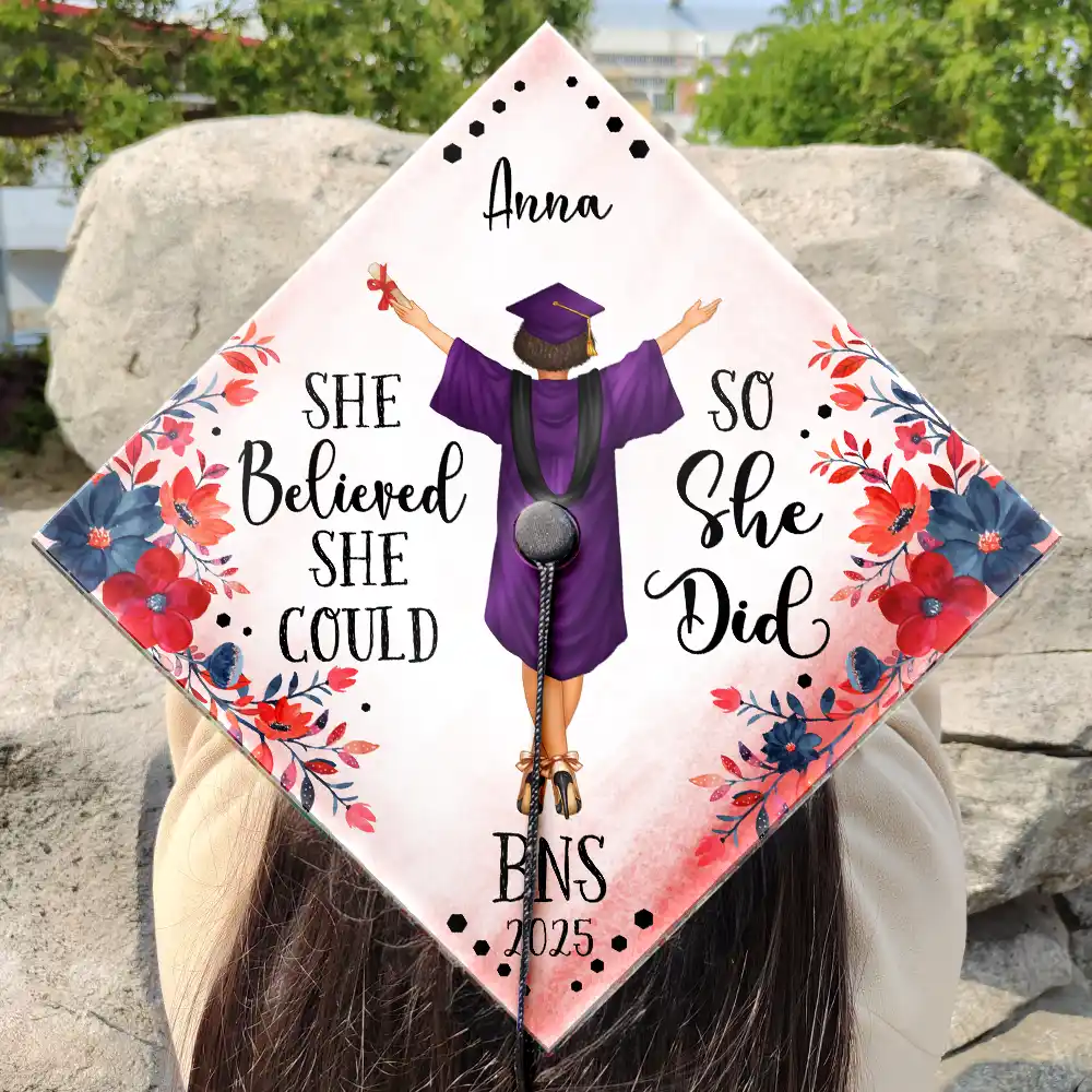 She Believed She Could - Personalized Graduation Cap Topper - Image 3