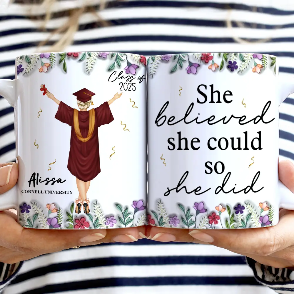 She Believed She Could So She Did - 3D Inflated Effect Printed Mug, Personalized White Edge-to-Edge Mug - Image 2