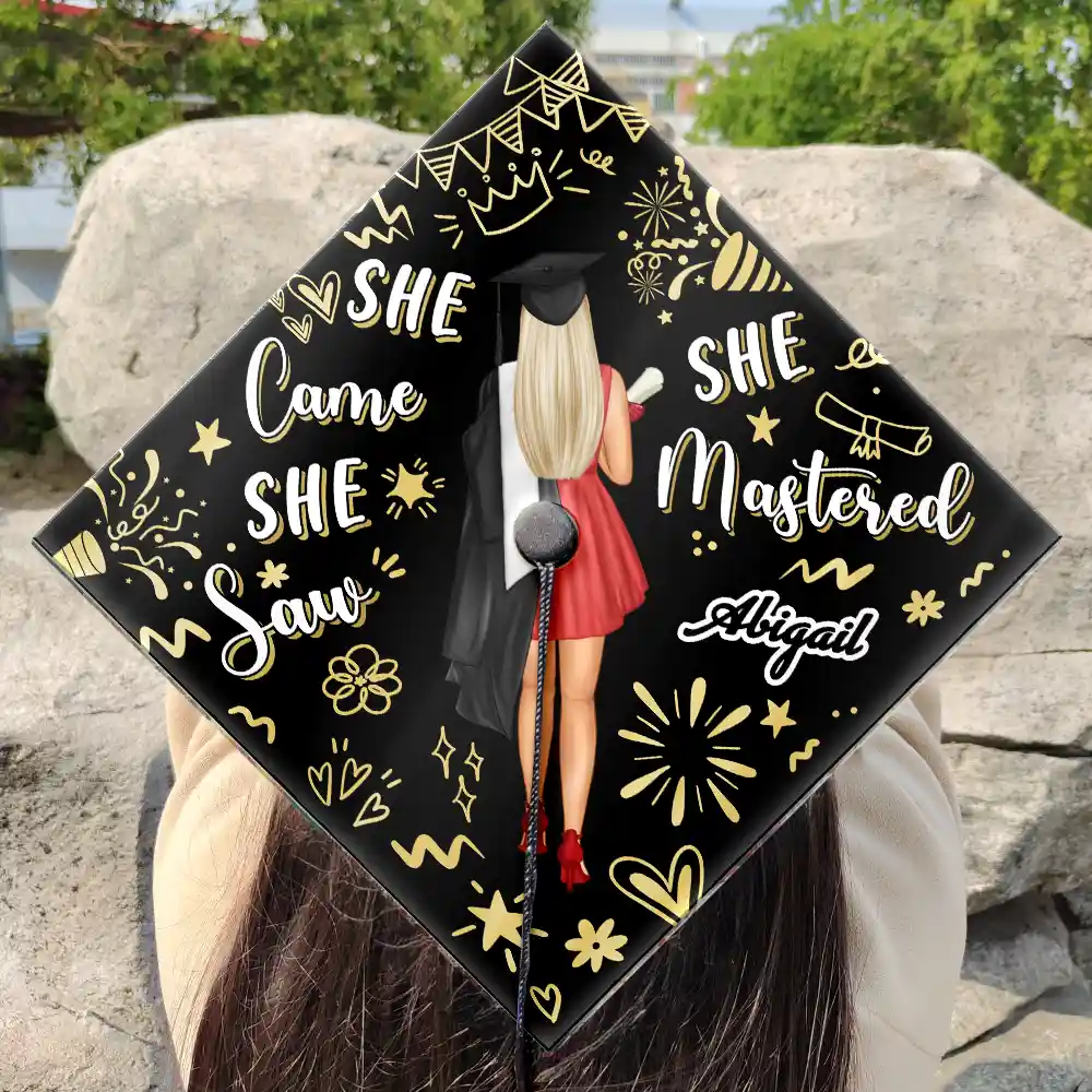 She Came She Saw - Personalized Graduation Cap Topper - Image 3