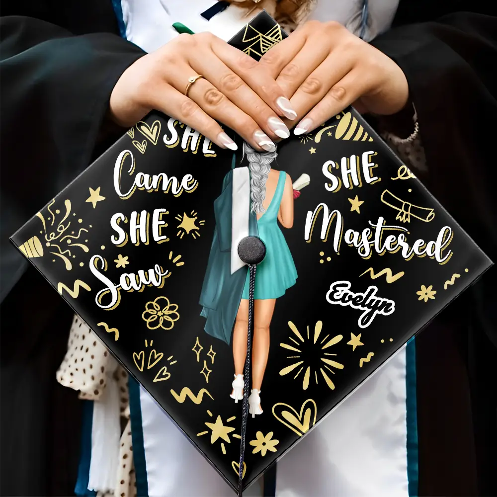 She Came She Saw - Personalized Graduation Cap Topper - Image 4