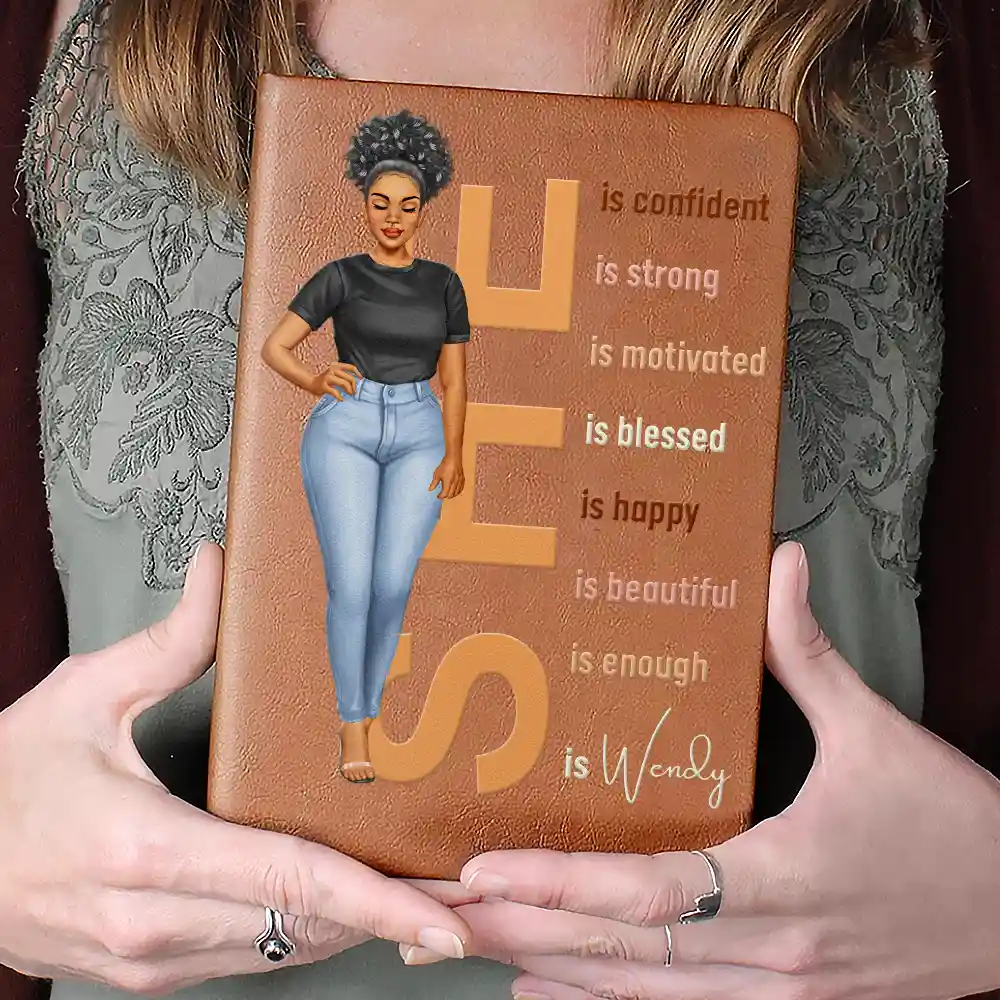 She Is Confident Strong Motivated - Personalized Leather Journal - Image 4