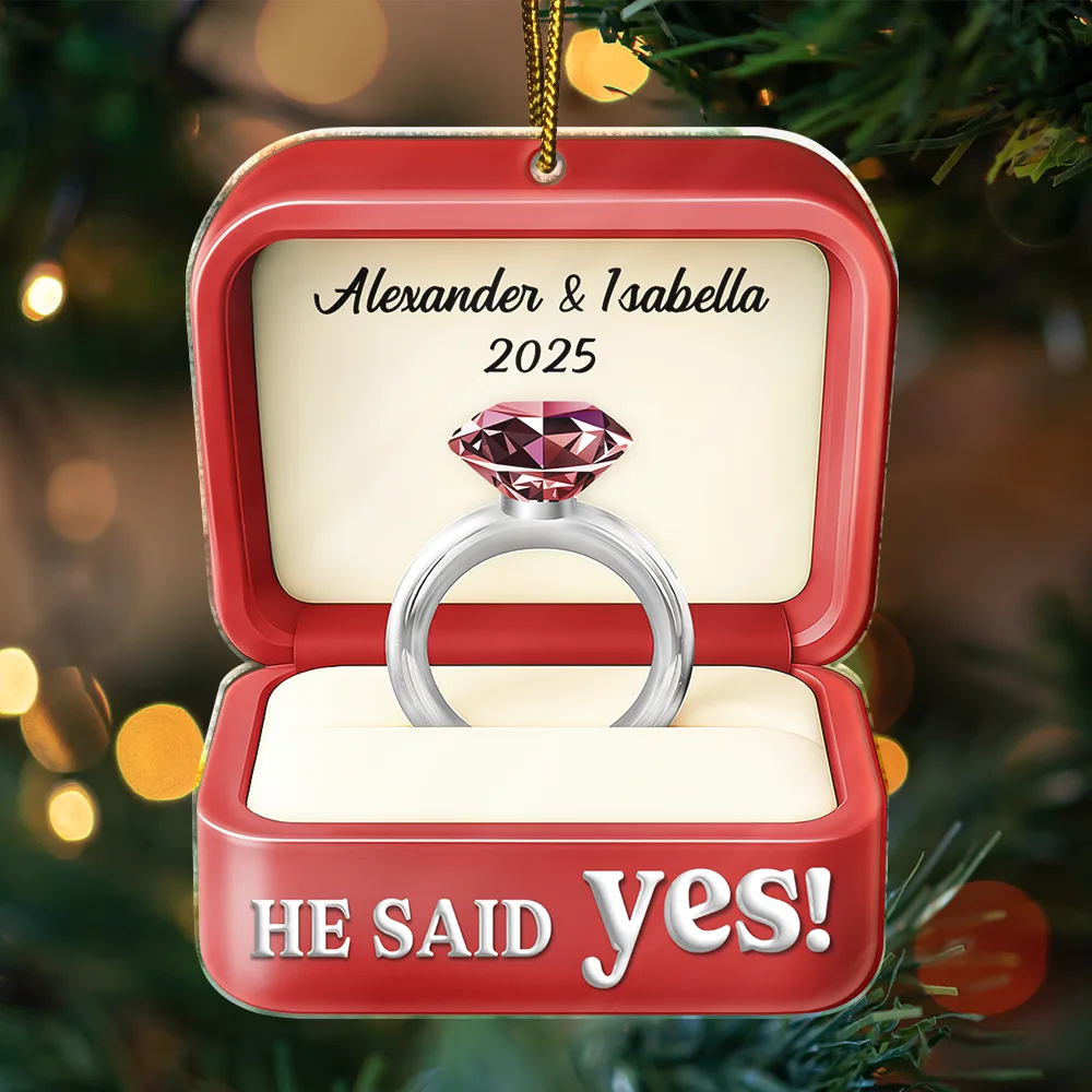 She Said Yes Engaged Married Couple Ring Box - Personalized Custom Shaped Acrylic Ornament - Image 3