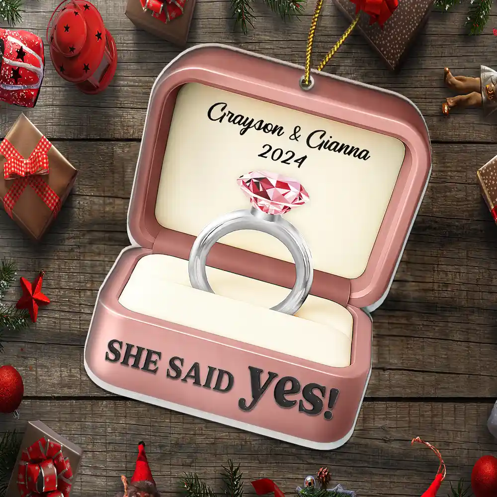 She Said Yes Engaged Married Couple Ring Box - Personalized Custom Shaped Acrylic Ornament - Image 5